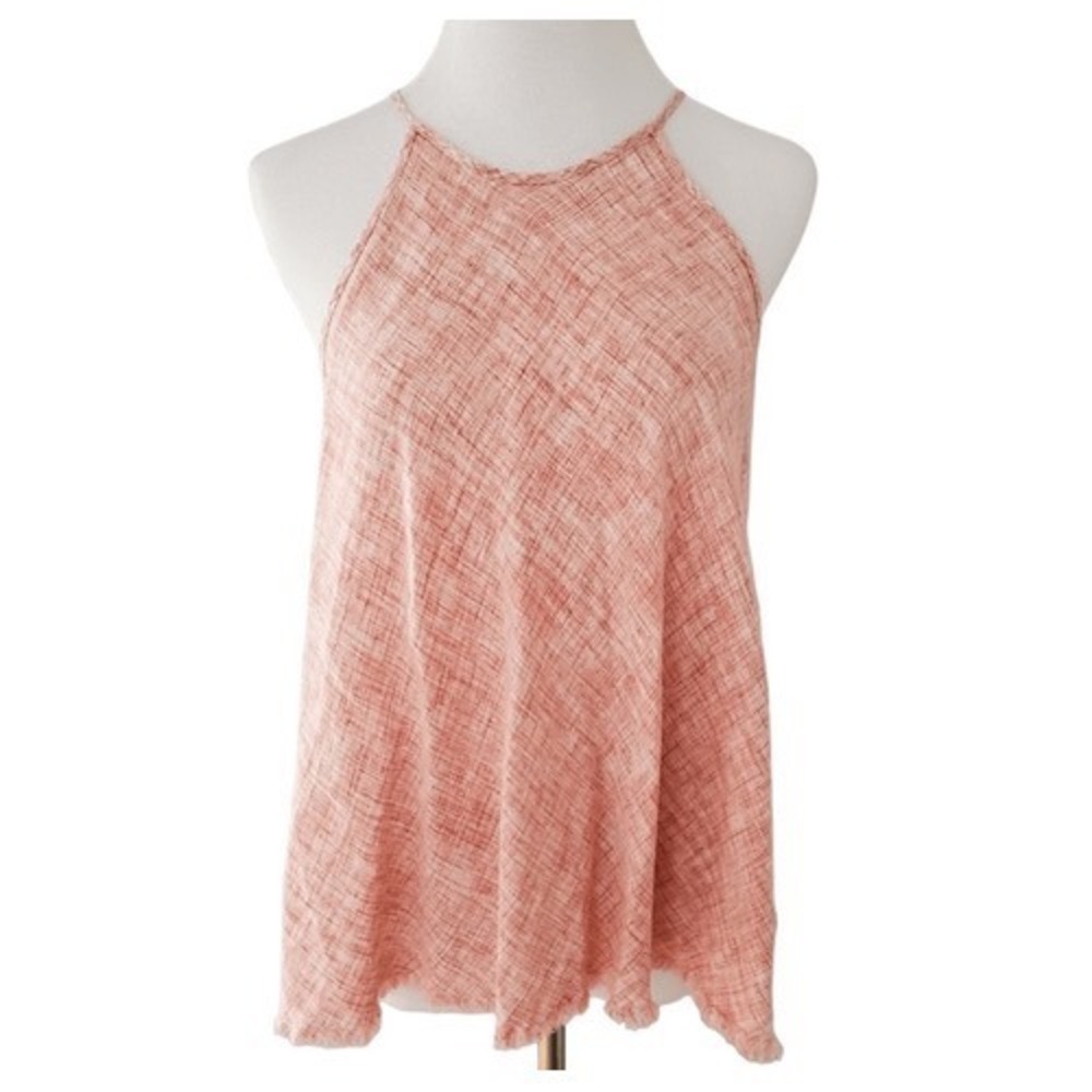 Cloth & Stone Halter Top‎ Womens S Coral Pink Linen Blend Boho Frayed Hem C1452